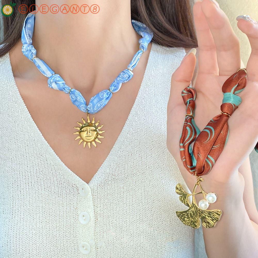 สร้อยคอมัลติฟังก์ชั่น พิมพ์ลายหวาน พร้อมจี้ สร้อยคอแบบชอกเกอร์ ผ้าพันคอน่ารัก สไตล์ใบแปะ-gnu สำหรับผ