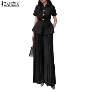 ZANZEA ชุดทำงานสำหรับผู้หญิง Blazer กึ่งแขนสั้น พลิทซิงเกิลบ…