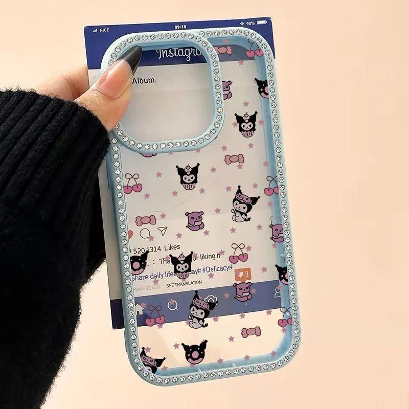 เต็มหน้าจอสีดํา Kuromi เหมาะสําหรับเคสโทรศัพท์ iPhone เหมาะสําหรับ iPhone 16 Pro Max/15/14 Pro Max/1