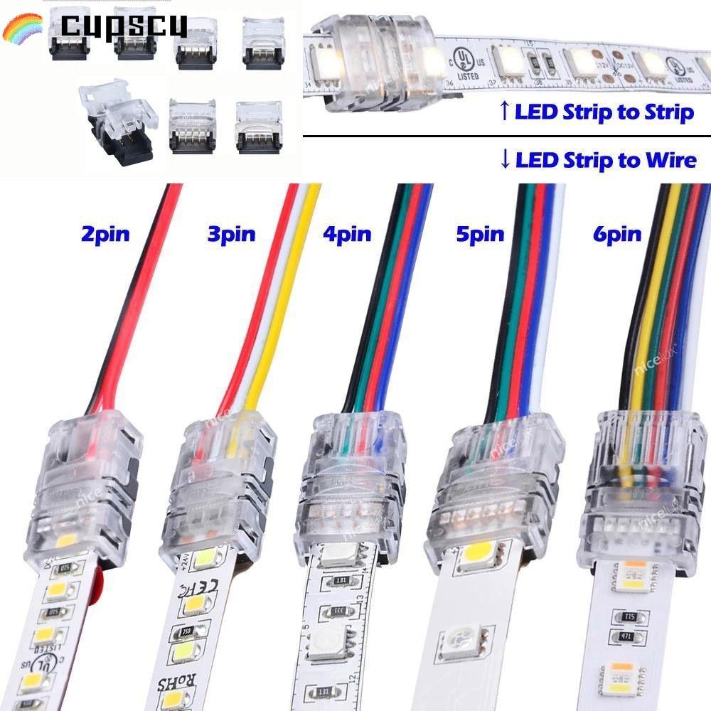 CUPSCU LED Strips Connector 4pin 5pin 6pin LED Strip to Wire 2pin 3pin การเชื่อมต่อสายไฟ