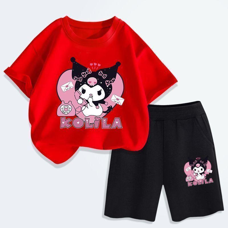 เสื้อยืดคอกลมลายการ์ตูน Kuromi ใหม่ สไตล์ฤดูร้อน เสื้อยืดแขนสั้น ชุดเด็กผู้หญิง ทรงหลวม สำหรับเด็กผู้หญิงและเด็กโต - รูปที่ 3