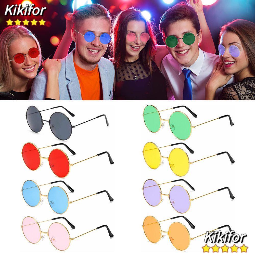 KIKIFOR แว่นกันแดดโลหะ Retro Party Disco Circle Glasses