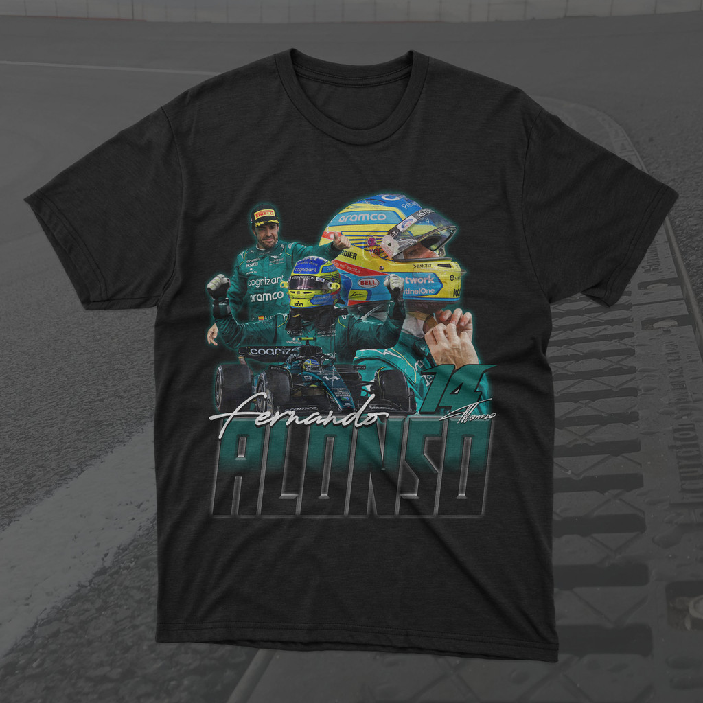 เสื้อยืด Alonso Formula 1 Racing Graphic แบบแฟชั่น, เสื้อยืด F1 Racing และลาย Aston Martin F1