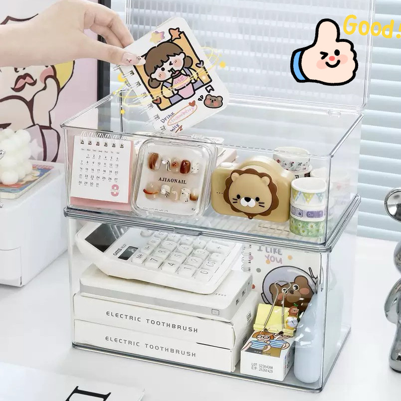 กล่องใส่ของโปร่งใสมีฝาปิด กล่องจัดระเบียบตั้งโต๊ะ สไตล์มินิมอล ความจุขนาดใหญ่ Onesuper