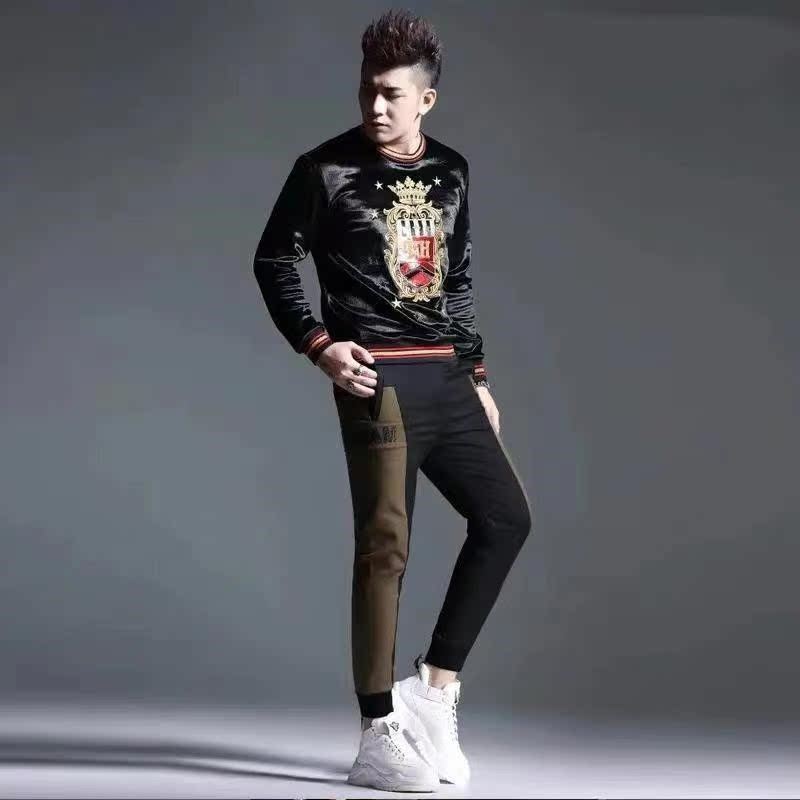 สร้อยคอมodaสไตล์ยุโรป พิมพ์ลายมงกุฎ และกำมะหยี่หนารัดคอ แฟชั่นฤดูใบไม้ร่วงและหนาว มีกำมะหยี่สีทอง