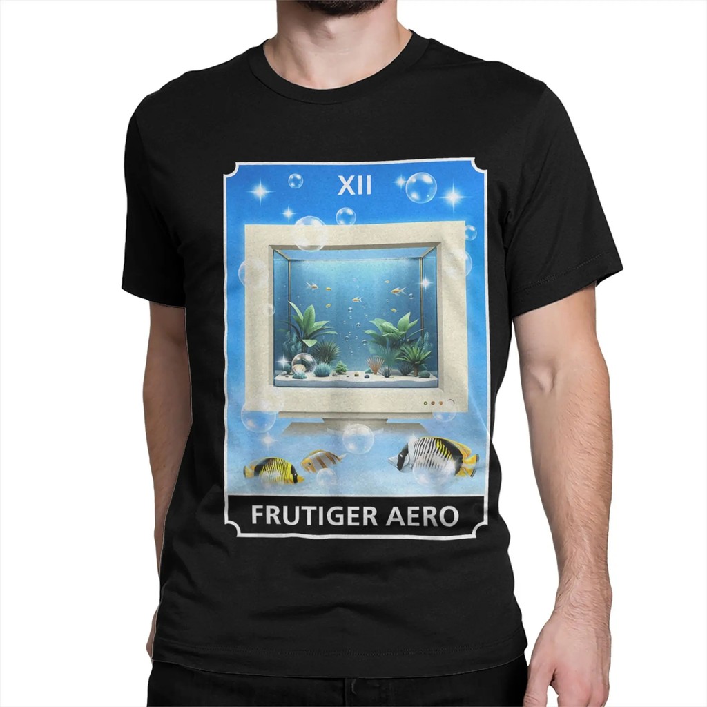 Frutiger Aero Aesthetic graphic เสื้อยืดแขนสั้นคอกลมผ้าฝ้าย 100% สําหรับผู้ชาย