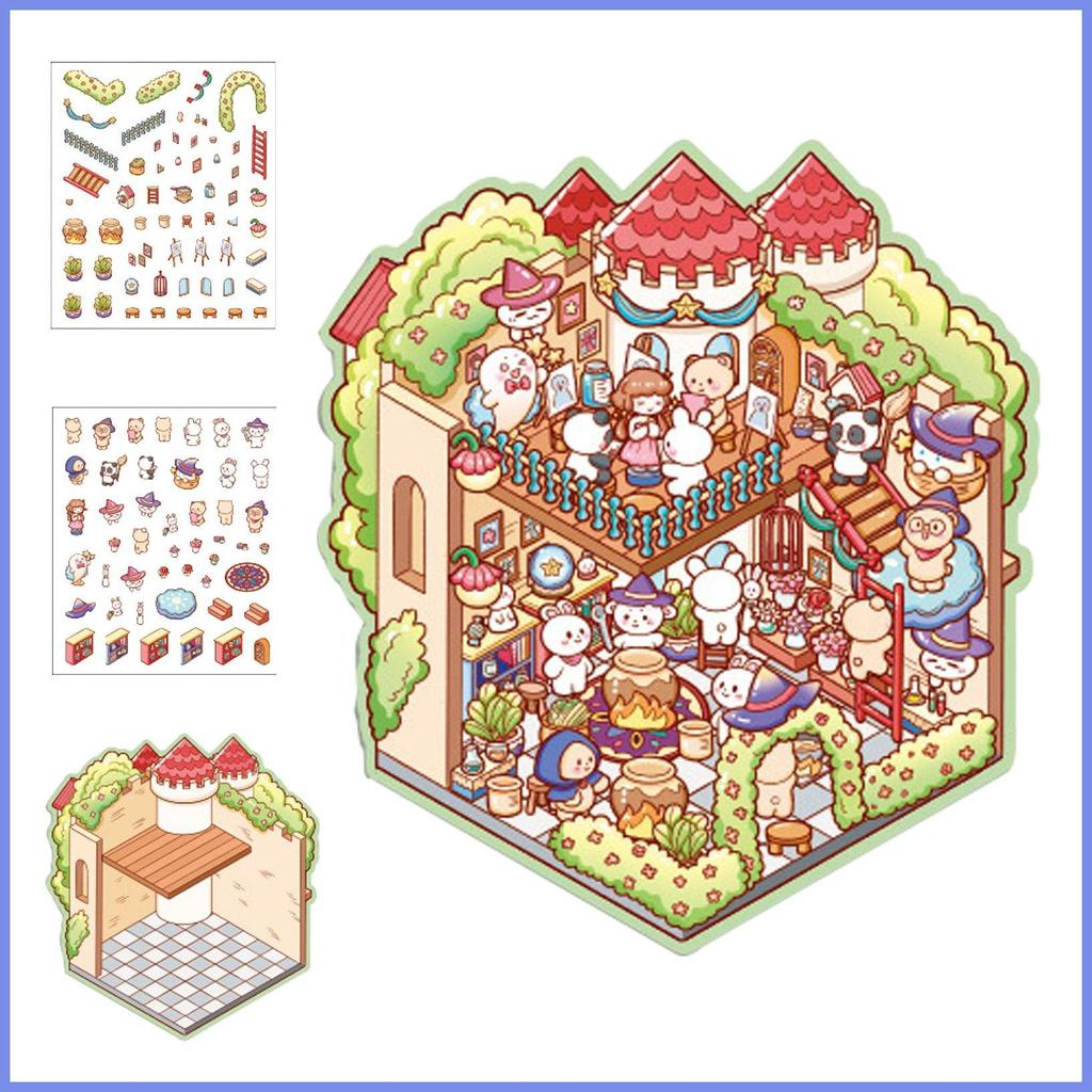 3D ฉากสติกเกอร์ Miniature ฉากสาว 3D สติกเกอร์การ์ตูน Creative Make Own Room Scrapbooking Art Imagina
