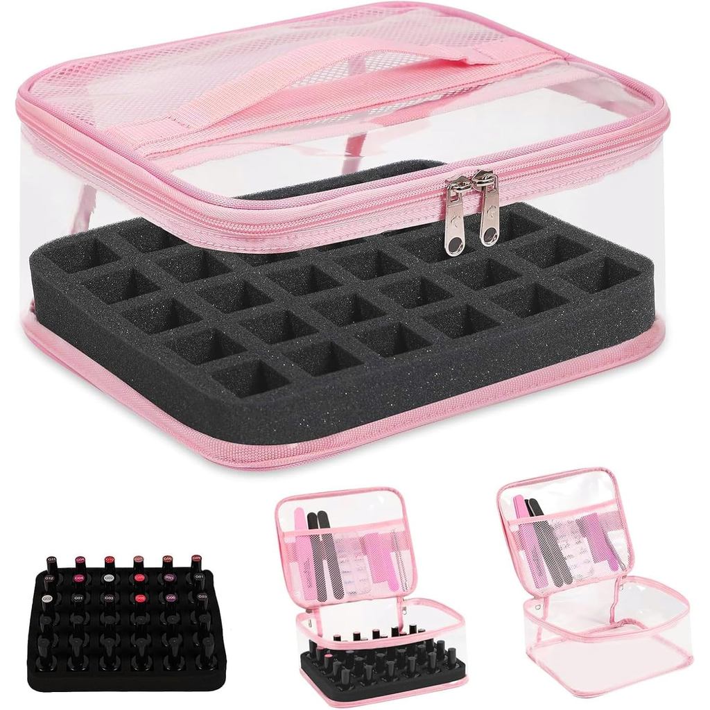 Behealth Clear Nail Polish Organizer ถือ 30 ขวด PVC Nail Polish Case See-Through Nail Supplies with 