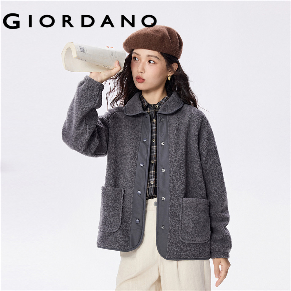 GIORDANO WOMEN Berber fleece patchwork placket loose jacket 13375780