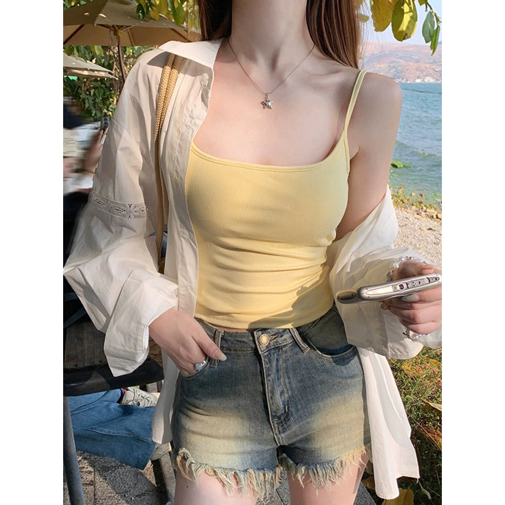 Moses Queen สปอร์ตบรา เสริมฟองน้ำ คอเหลี่ยม สไตล์เกาหลี สีเหลือง thumbnail 3