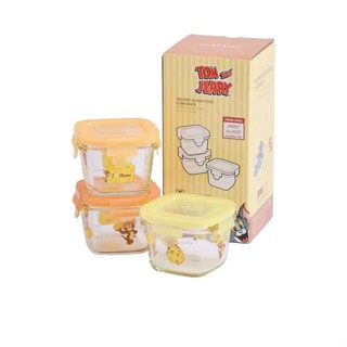 ชุดกล่องอาหาร แก้วเหนียว ทรงเหลี่ยม 3 ชิ้น ลาย Tom and Jerry…