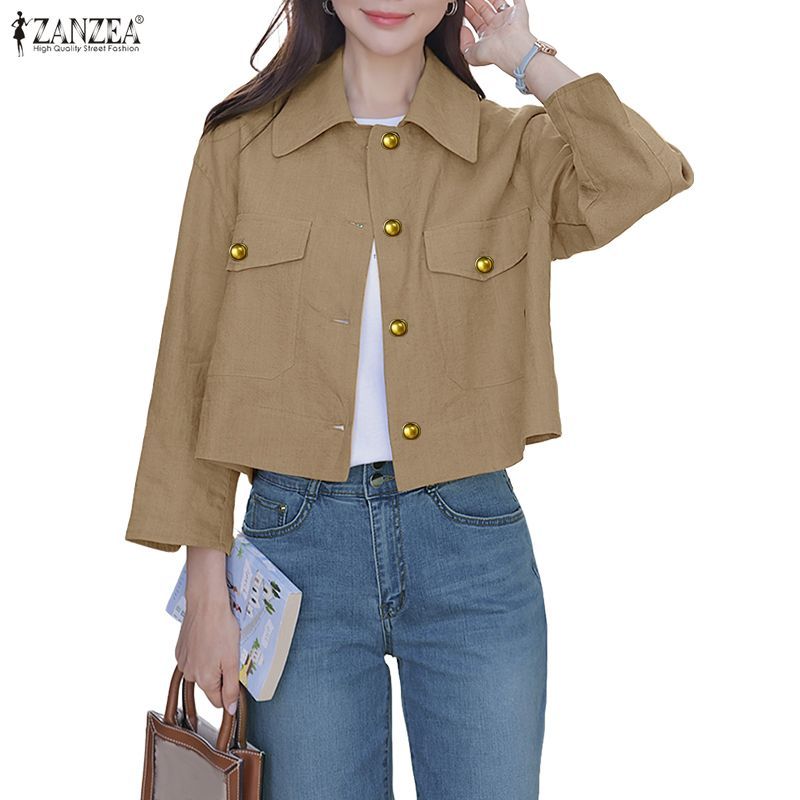 ZANZEA เสื้อคาร์ดิแกนมีปุ่มโลหะ สไตล์เกาหลีสำหรับผู้หญิง