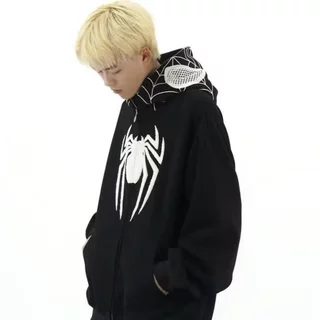 เสื้อกันหนาวมีฮู้ด Spider-Man สไตล์ย้อนยุค กํามะหยี่หลวม เหมาะสมทั้งเด็กและผู้ใหญ่