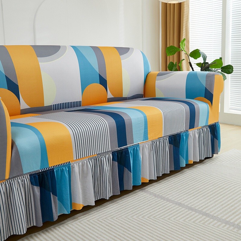 1pc Elastic Printed Sofa Slipcover With Skirt Sofa Cover Couch Cover Furniture Protector Bedroom Off