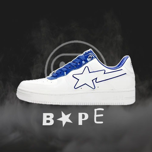 Bape Sta White Patent Leather Blue Stripedneck-Top Casual Rng combedtraneck combed คอเต่าแท้ บ C7S8