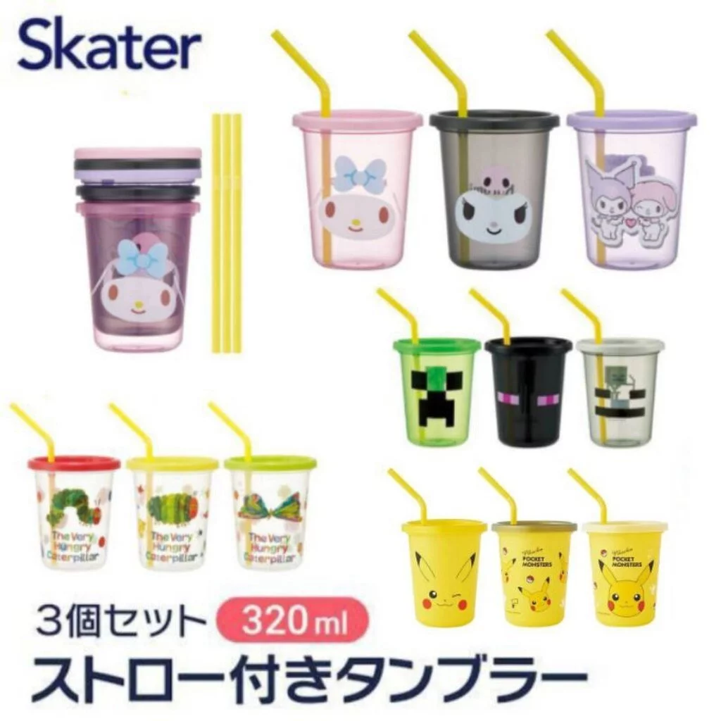 NEW เพิ่มลายปี 2026 Skater - Tumbler with straw 320ml. แก้วน้ำเด็กมีฝาปิด พร้อมหลอดดูดเซท 3 ใบ