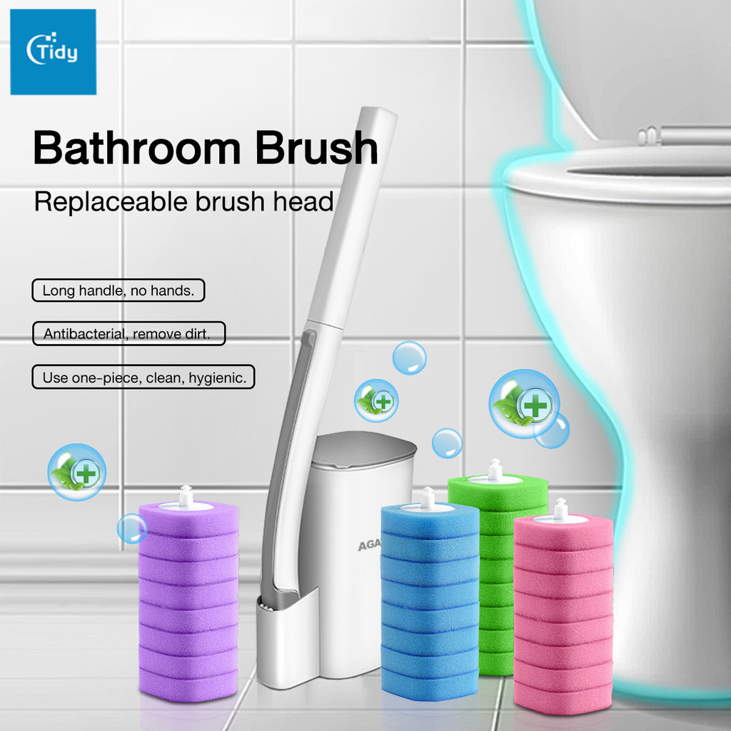 【Agate ของแท้】ฟรีรีฟิว8ชิ้นแปรงขัดห้องน้ำแบบ แปรงขัดห้องน้ำ การเปลี่ยนแปรงขัดห้องน้ำกับฐาน ใช้แล้วทิ