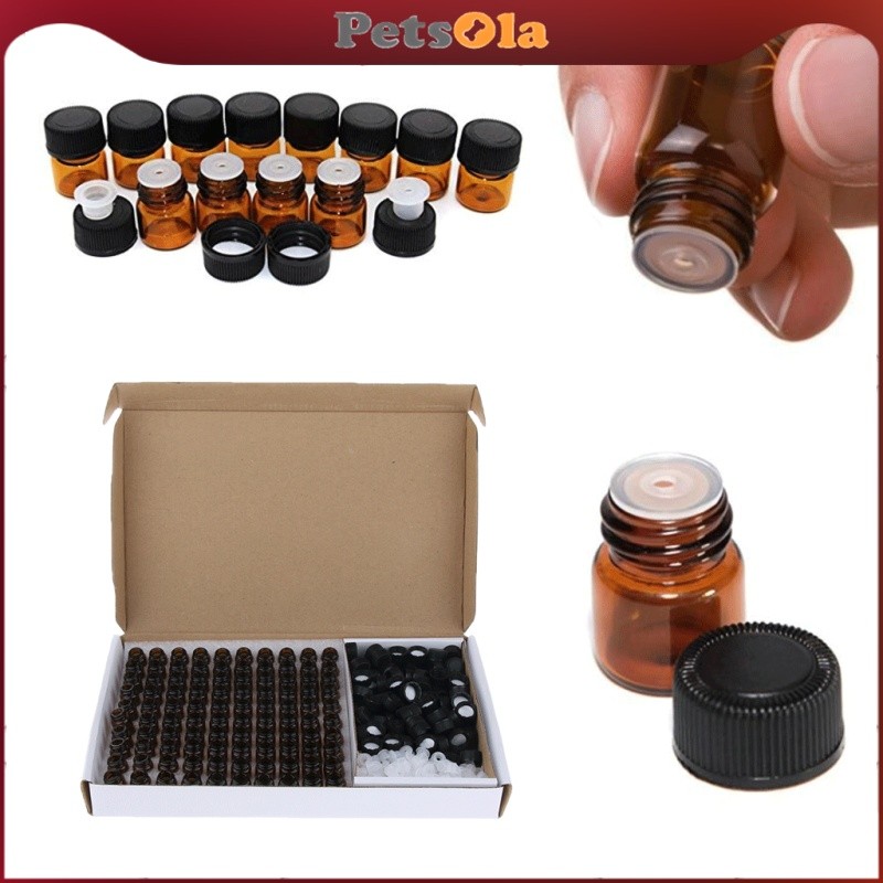 [PETSOLA] ขวดน้ํามันหอมระเหยแก้วสีเหลืองอําพัน 100 ชิ้นพร้อมเครื่องลดอสมมาตรฝาสีดํา