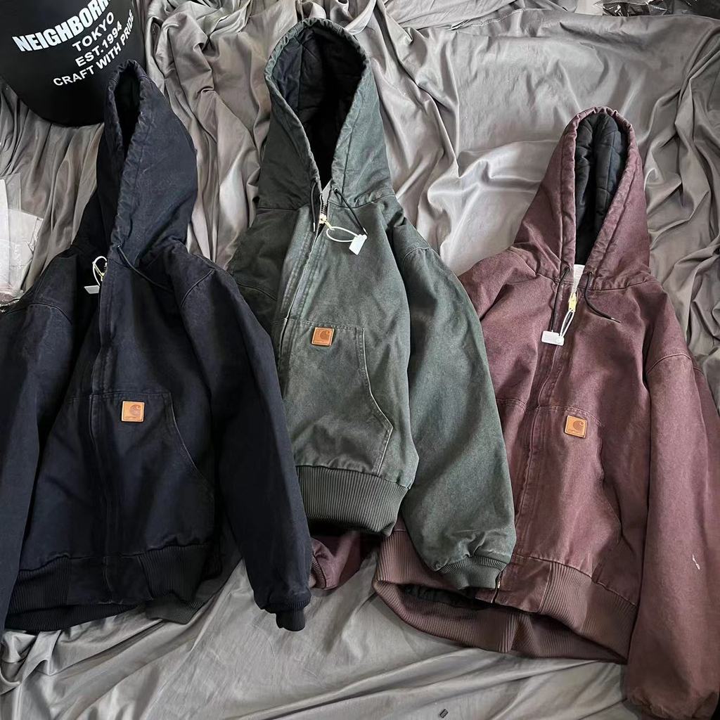 M7HR Carhar''' J130Zipper Hooded Canvas Jacket Loose Plus Size Vintage Washed Coat with Cotton for A