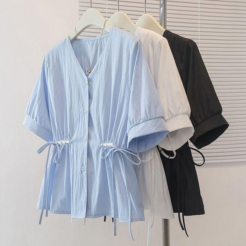 เสื้อ.slim-fit แขนสั้น oversize สำหรับผู้หญิง ไซส์ (40-150 กก.) ออกแบบ tie-เอว แฟชั่นฤดูร้อน