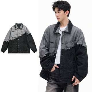 เสื้อแจ็คเก็ตยีนส์ SUIKONE สำหรับผู้ชาย สไตล์กลางบล็อกสีตัดก…