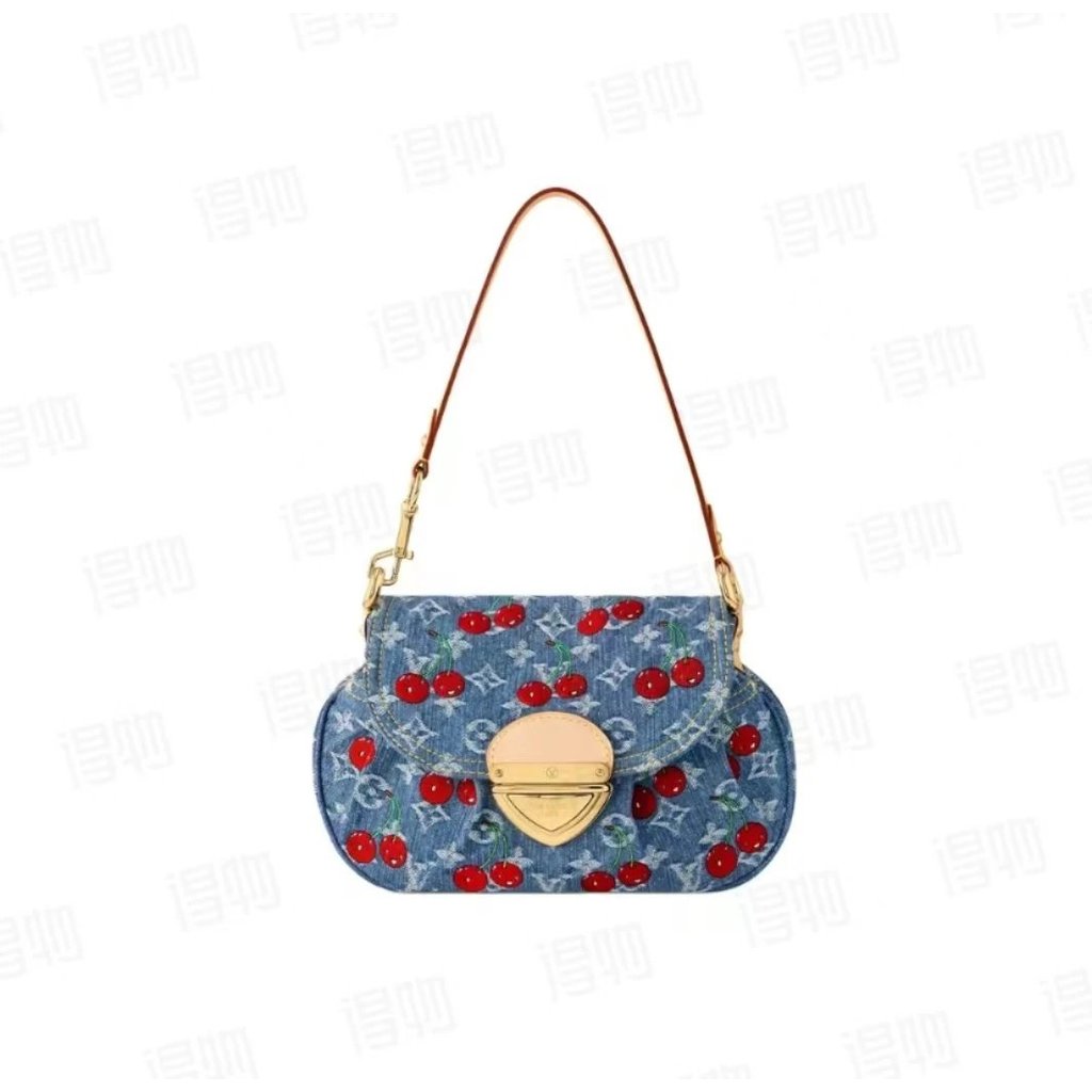 LV และ Takashi Murakami Sunset Cherry กระเป๋าข้างลายดอกไม้บนดีนิม