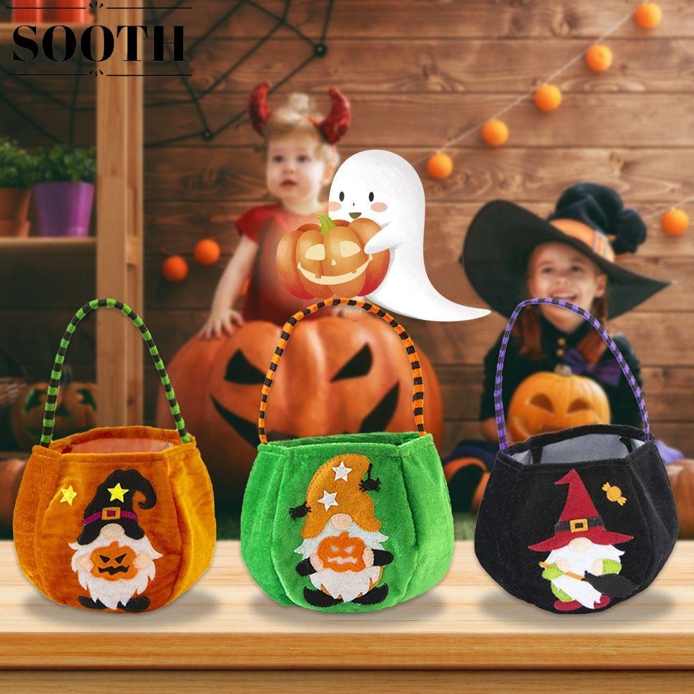 SOOTH Tote Bag, Handle Gnome Halloween Candy Bag, Cute Trick Or Treat คอสเพลย์ Props กํามะหยี่ฮาโลวี