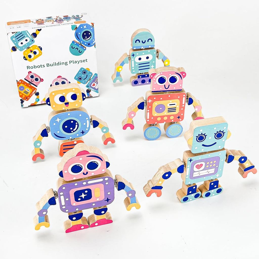 ของเล่นไม้สร้างหุ่นยนต์สําหรับเด็ก, Snap-Together STEM Blocks Playset, Take Apart ของเล่นเพื่อการศึก