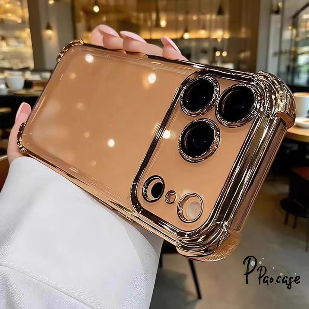 เหมาะสำหรับ IPhone 13 11 17 15 16 12 14 air Pro Max XR XS X Max 14 7 8 Plusแฟชั่นสีทึบหรูหราเคสกันกระแทกชุบระดับไฮเอนด์