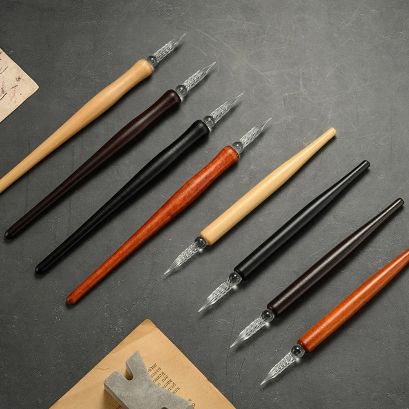 ปากกาจุ่ม ปากกาภาษาอังกฤษ Copperplate Script Oblique Dip Pen Holder With Glass Nibs Accessories
