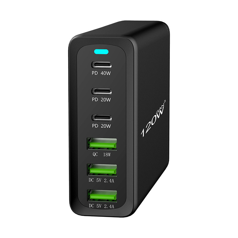 120W GaN Charger 6 พอร์ต USB Type C PD Charger Quick Charge 3.0 USB Desktop Charger 120W氮化镓 Charger