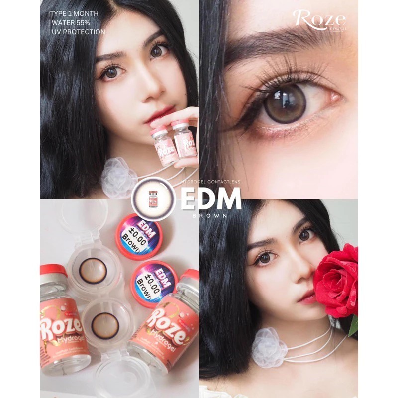 💋 มีค่าสายตา 💋 Rozelens  EDM  Gray Brown  💋 บิ๊กอาย สุดปัง คอนแทคเลนส์ รายเดือน มีอย แถมตลับฟรี เลนส