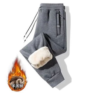M-5XL ฤดูหนาวซับขนสัตว์หนากางเกงกลางแจ้ง หลวมสบายๆความร้อน Sweatpants กางเกงสีดําสีเทา กางเกงสแลค