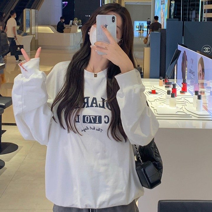 โอเวอร์ไซส์ เสื้อผู้หญิง สไตล์เกาหลี แขนยาว เสื้อกันหนาว พิมพ์ลาย หลวม เสื้อสเวตเตอร์