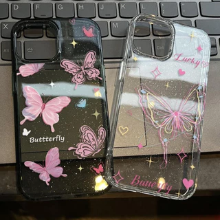เคสใสแบบแวววาว TPU นุ่มสีสันสดใส ผีเสื้อสีสันสดใสน่ารัก For iPhone 11 13 15 16 14 12 Pro Max 7Plus 15 8 6 14 Plus XR XS