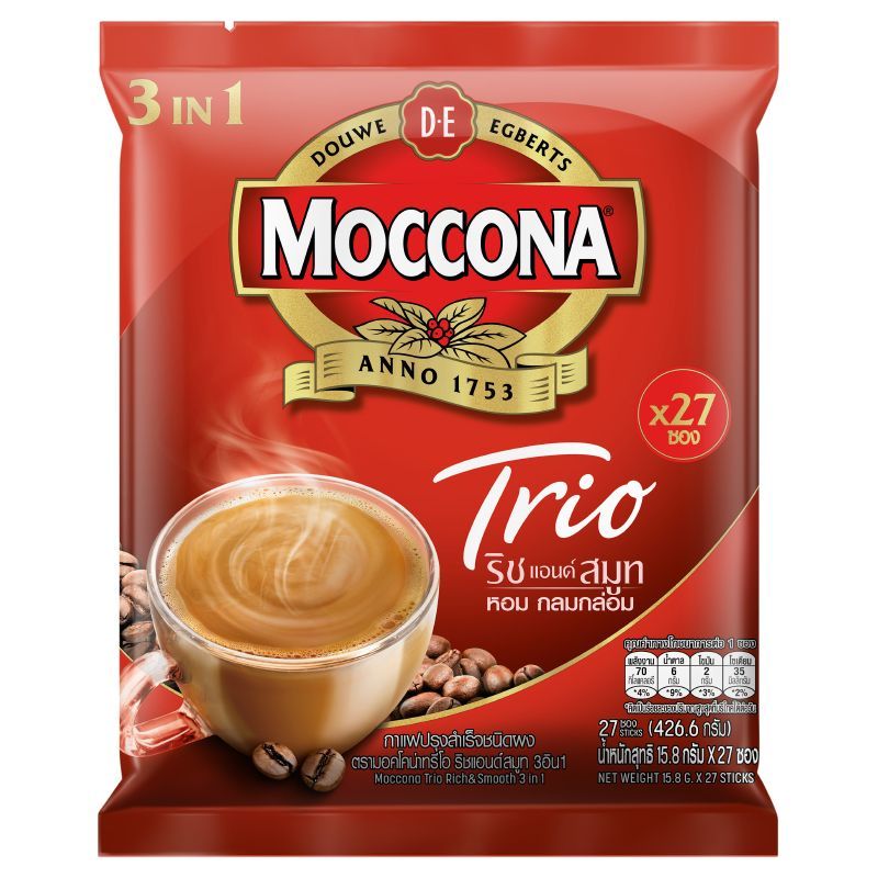 มอคโคน่าทรีโอริชแอนด์สมูทกาแฟปรุงสำเร็จชนิดผง 15.8ก แพค 27ซอง Moccona Rich Smooth 15.8gX27 [บาร์โค้ด 8851753099054]
