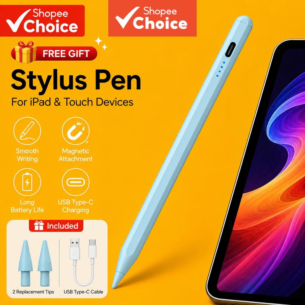 ดินสอกดอเนกประสงค์สําหรับแท็บเล็ตและโทรศัพท์หลากหลายรุ่น ใช้ได้กับ iPad, Xiaomi, Huawei และ Honor เหมาะสําหรับการใช้งานประจําวัน