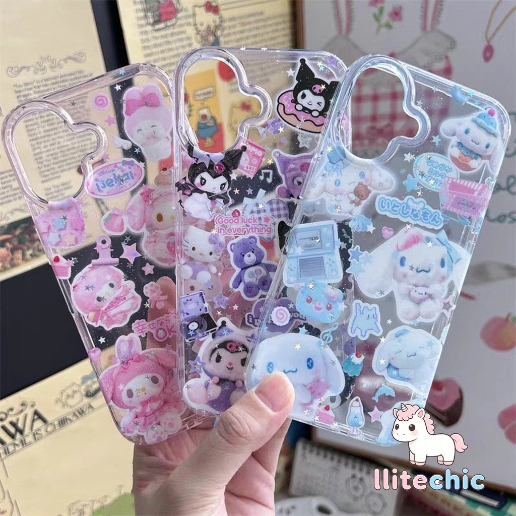 สำหรับ IPhone 17 15 AIR XR 16 13 12 11 14 Pro Max X XS 7 8 16 15 14 Plus เคสผงกระจก คุโรมิ ซินนามอรอล มายเมโลดี้ โปชาคโค
