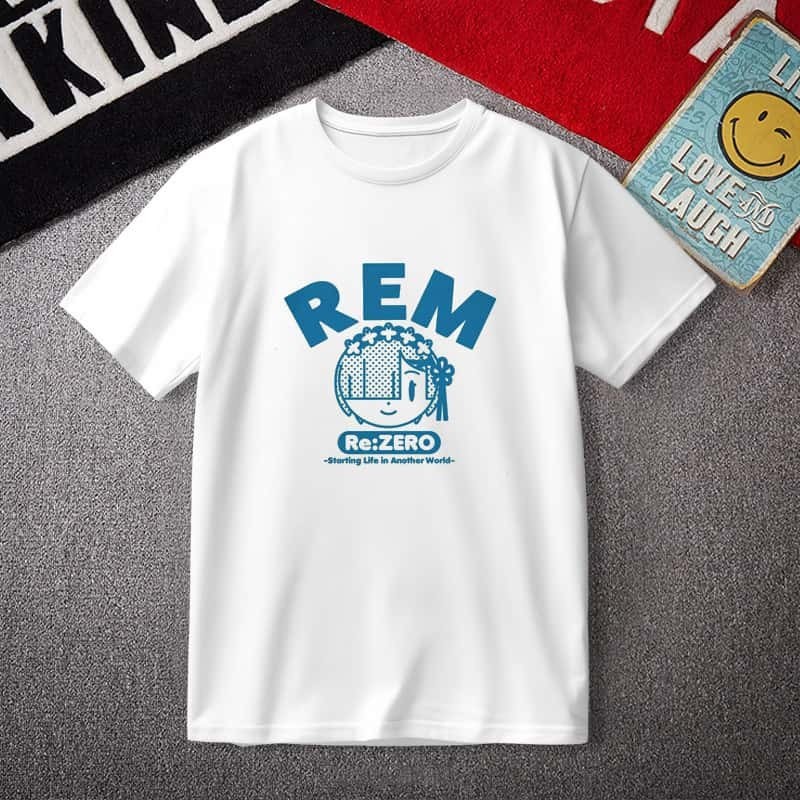 เสื้อยืดสีขาว Rem Re:Zero - Starting Life in Another World คอตตอน 100% เสื้อยืดอนิเมะ ลายการ์ตูนน่าร