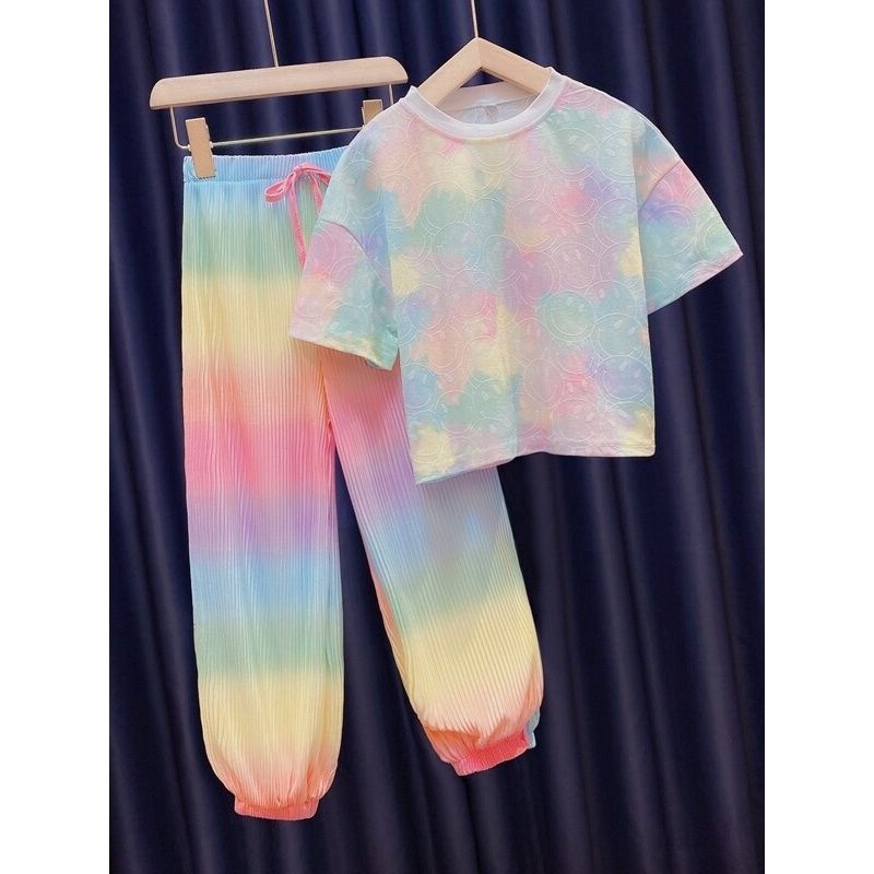 速干衣童夏装彩虹裤套装2026新款夏季薄款宽松中大童孩两套Quick-drying clothes children's summer clothing rainbow pants suit 2026