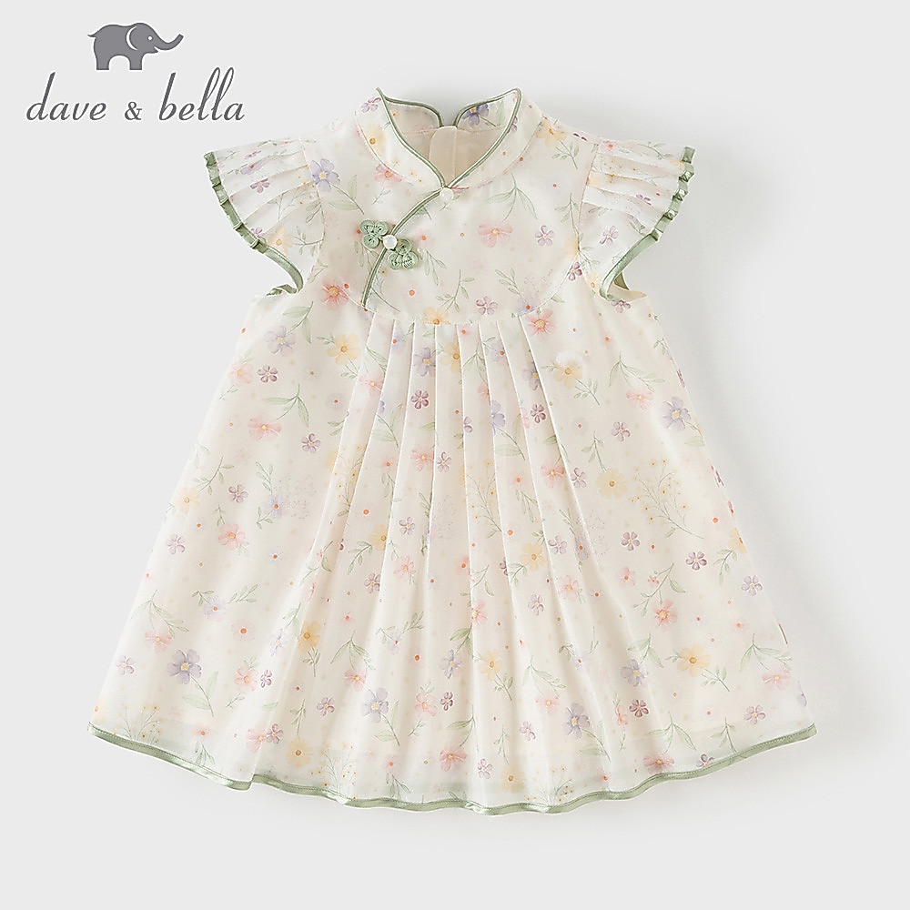 Dave Bella 6M-9Y ชุดกี่เพ้า เด็กผู้หญิง ฤดูร้อน cotton เดรสดอกไม้ ผ้าทอ น่ารักๆ แฟชั่น DB2261571