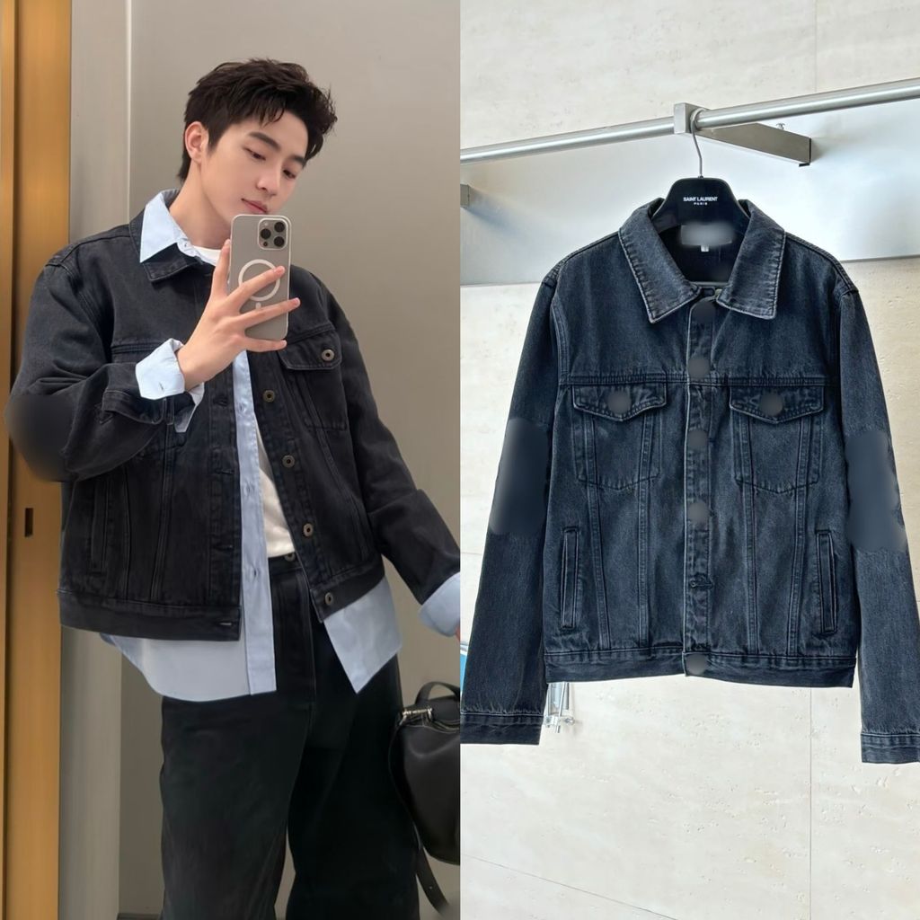 3MH7 LOW * เสื้อแจ็คเก็ตปักซักผ้า Distressed Denim เสื้อแจ็คเก็ตผู้ชายผู้หญิงสไตล์เดียวกัน
