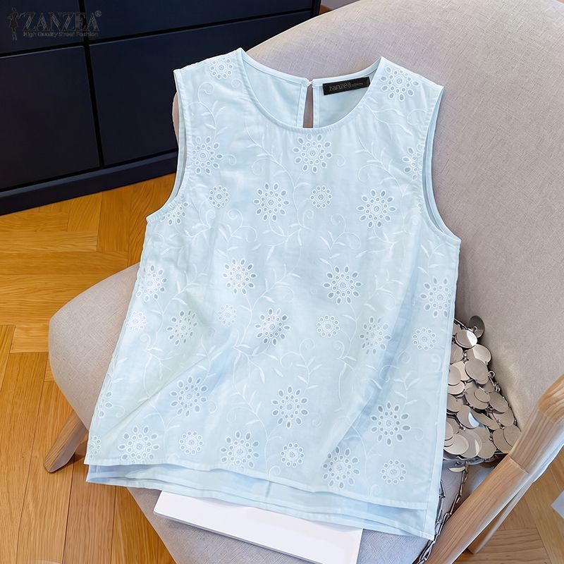 ZANZEA เสื้อกล้ามกลวงลายดอกไม้แขนกุดหรูหราเกาหลีสําหรับผู้หญิง — صورة 6