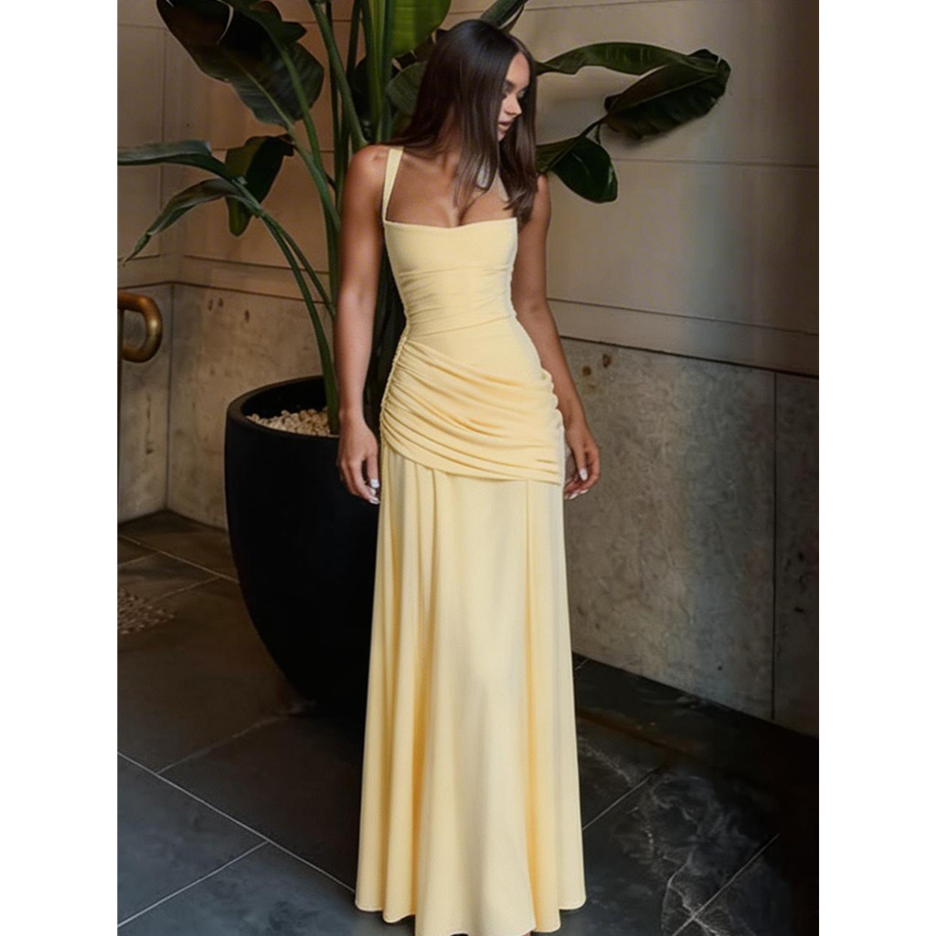 แปลก Puss Elegant Maxi ชุดผู้หญิงพับสแควร์คอต่ําคอแขนกุด Backless วันเกิด Party Solid Chic จัดเลี้ยง Vestidos — صورة 7