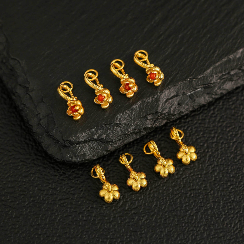S925 Silver Gold-Plated ฝัง Southern Red Small Lotus S Buckle Lotus Head diy เครื่องประดับอุปกรณ์เสร
