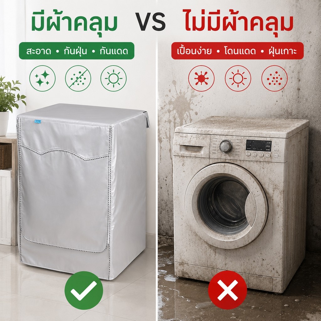 ผ้าคลุมเครื่องซักผ้าอัตโนมัติฝาหน้า XL ขอบซิป 60x65x85 รูปที่ 5