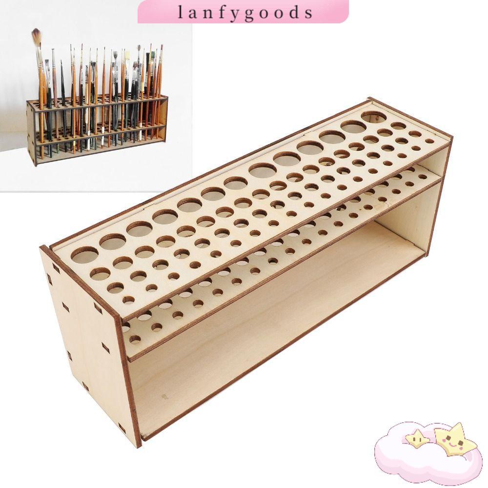 LANFYGOODS ที่เก็บพู่กัน, ที่ใส่แปรงไม้หลายรู, โครงสร้างสล็อตเปิด สไตล์ไม้ธรรมชาติ เครื่องมือภาพวาดประหยัดพื้นที่ องค์กรโต๊ะ