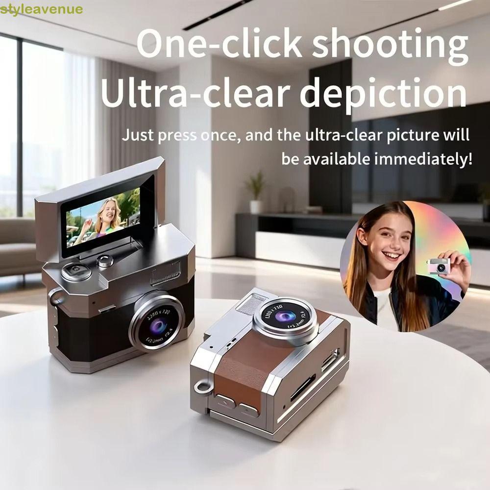 STYLEAVENE กล้องพวงกุญแจนิ้วหัวแม่มือ, หน้าจอ 1.47 นิ้ว HD 1080P Retro CCD Mini Digital Camera, 180°