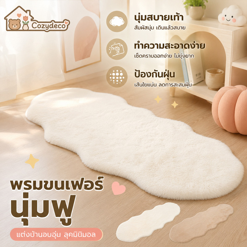 พรมเช็ดเท้าซับน้ําได้ดี พรมดักฝุ่น พรมกันลื่น ขนกระต่ายเทียม นุ่มฟู หนา ซักเครื่องได้ ลายอุ้งเท้า