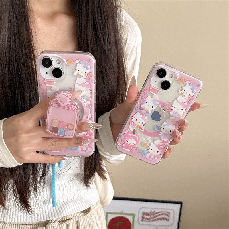 ขวดขนมน่ารัก KT เขย่าเพลงวงเล็บแม่เหล็ก 16promax เคสโทรศัพท์เหมาะสําหรับ 15pro14pro13